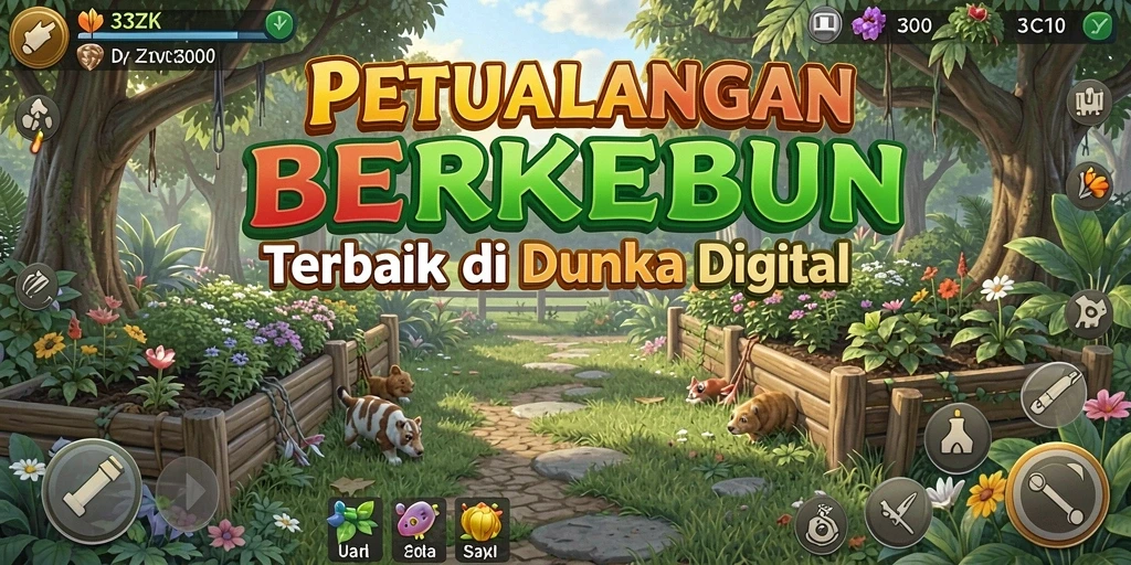 Tampilan gameplay 33ZK yang memukau dengan kebun hijau subur.