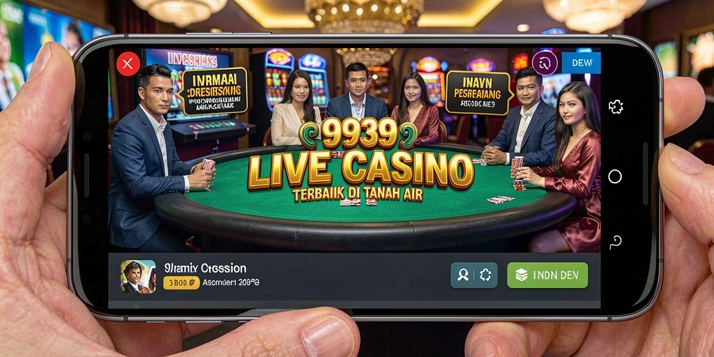 Screenshot gameplay Live Casino menampilkan dealer profesional dan suasana kasino yang menarik.