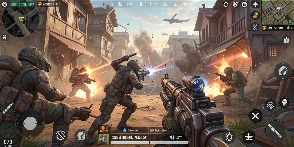 Screenshot D73 menampilkan aksi intens dalam gameplay TPS.