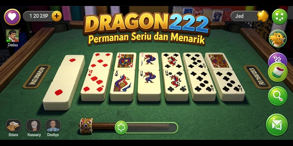 Tampilan gameplay utama DRAGON222 dengan pemain yang bersaing di meja domino.