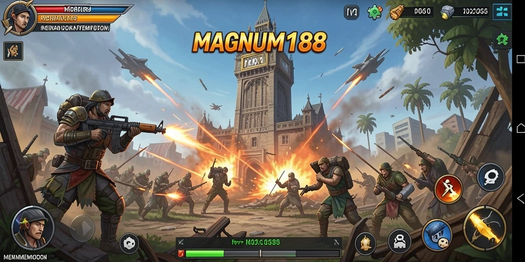 Screenshot gameplay MAGNUM188 menunjukkan aksi menara yang mendebarkan.