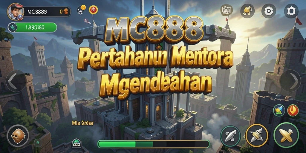Tampilan gameplay menawan dari MC888 yang menampilkan pertahanan menara.