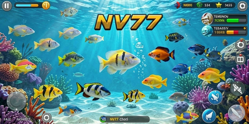 Tampilan gameplay NV77 yang seru saat menangkap ikan.