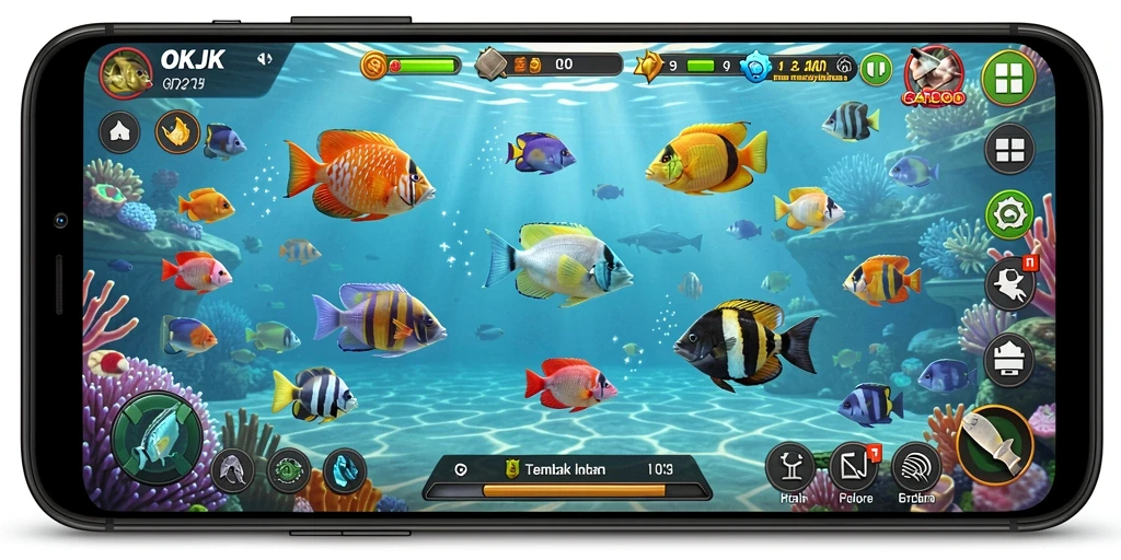 Tangkapan layar dari gameplay Tembak Ikan yang seru.