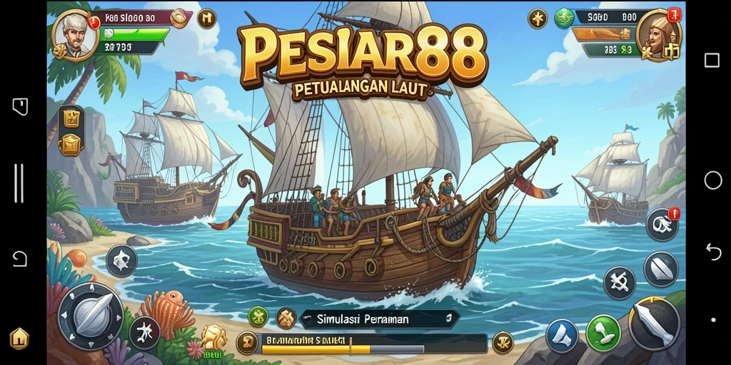Tampilan layar permainan PESIAR88 yang menunjukkan petualangan laut yang seru.
