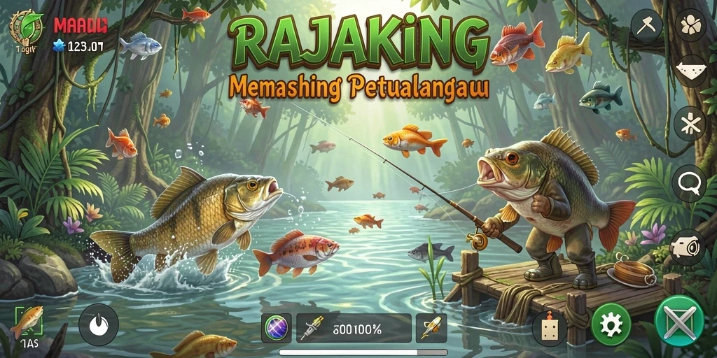 Screenshot gameplay RAJAKING menampilkan aksi memancing yang seru dan realistis.