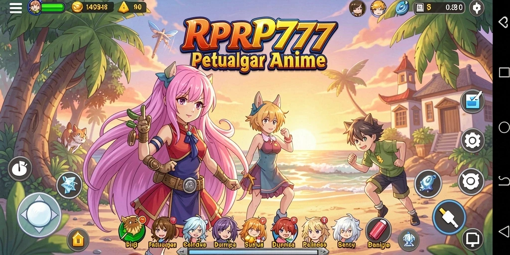 Tampilan gameplay RPRP777 yang menawan dengan karakter anime aktif.