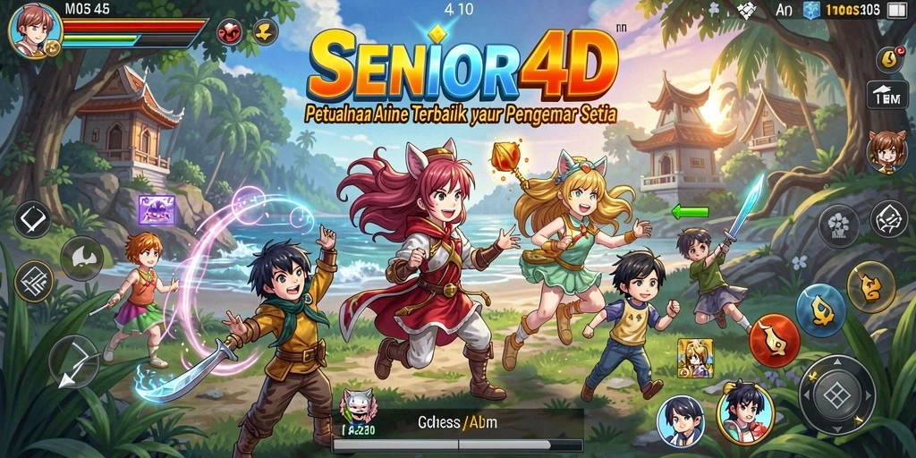 Screenshot gameplay SENIOR4D menunjukkan aksi mendebarkan antar karakter Anime.