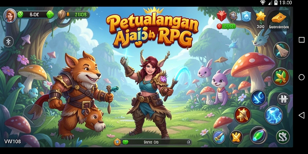 Screenshot VW108 menampilkan suasana pertempuran seru dalam permainan RPG.