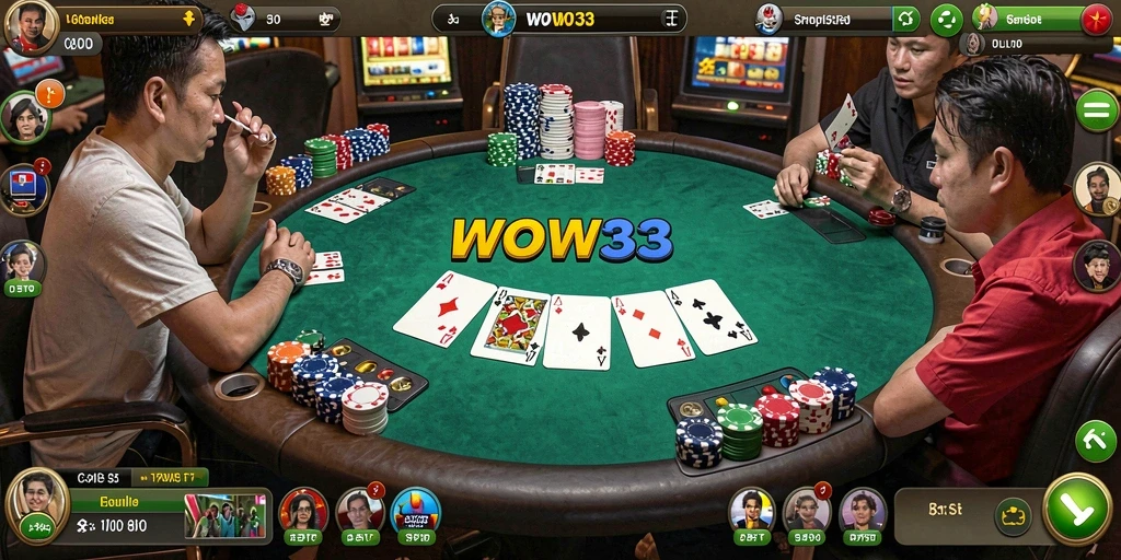 Screenshot menampilkan gameplay Poker yang intens dan menarik.