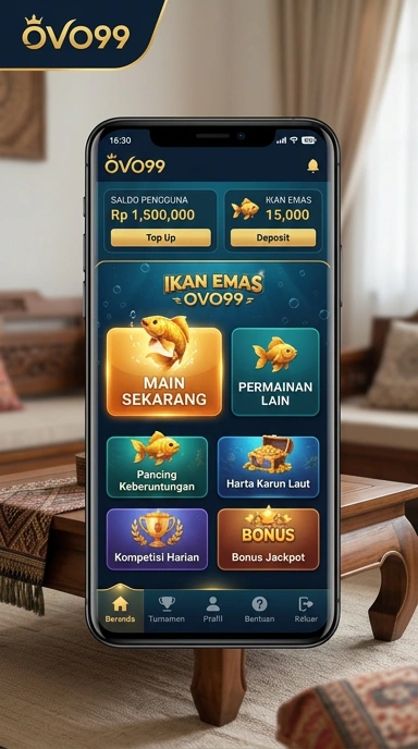 Tampilan utama aplikasi ovo99 dengan navigasi sederhana.